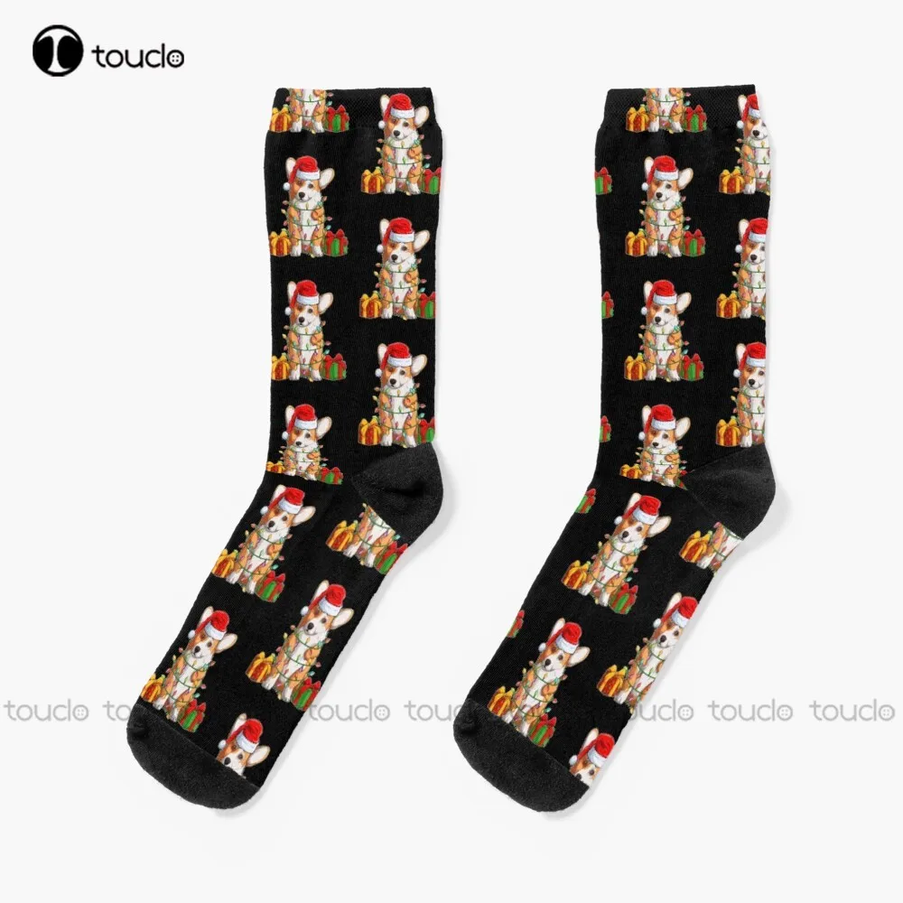 Corgi Santa Christmas Lights Gift Socks Volleyball Socks Christmas Gift Unisex Adult Teen Youth Socks Custom 360° Digital Print