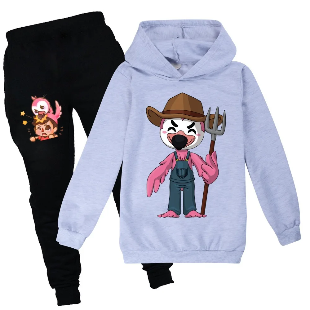 

New Flamingo Flim Flam Inspired Boys Tops+ Pants Suit 2pcs Gaming Kids Sweatshirt Clothes Set Children Clothing Hoodies