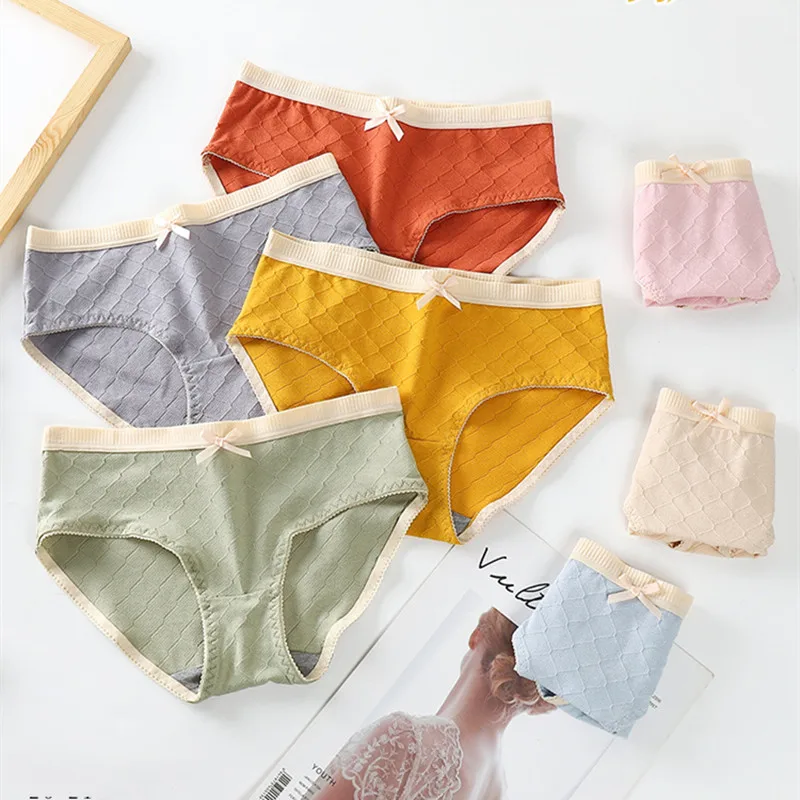 

3 Pairs/lot Women's Underpants Soft Cotton Panties Girls Solid Color Briefs Bow Panty Sexy Lingerie Female Underwear L-XXL Panty