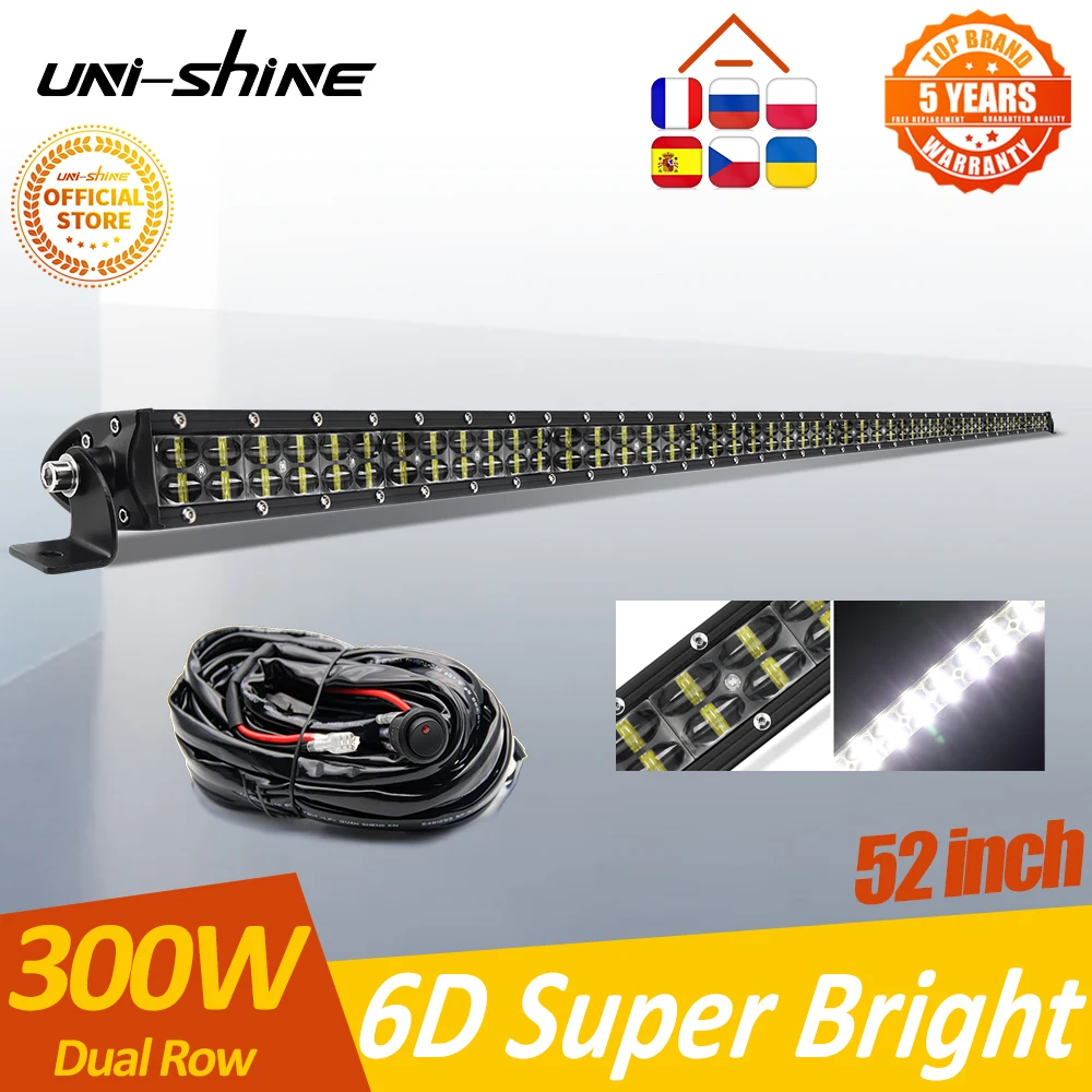 UNI-SHINE 52 Inch 300W 6D Off Road Led Light Bar Combo Beam LED Driving Work Lights 4x4 Truck SUV ATV Tractor Boat Lada 12V 24V