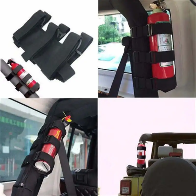 Adjustable Extinguisher Mount Strap Oxford Cloth Car Roll Bar Fire Extinguisher Holder Belt for Jeep Wrangler TJ JK JL 1997-2018