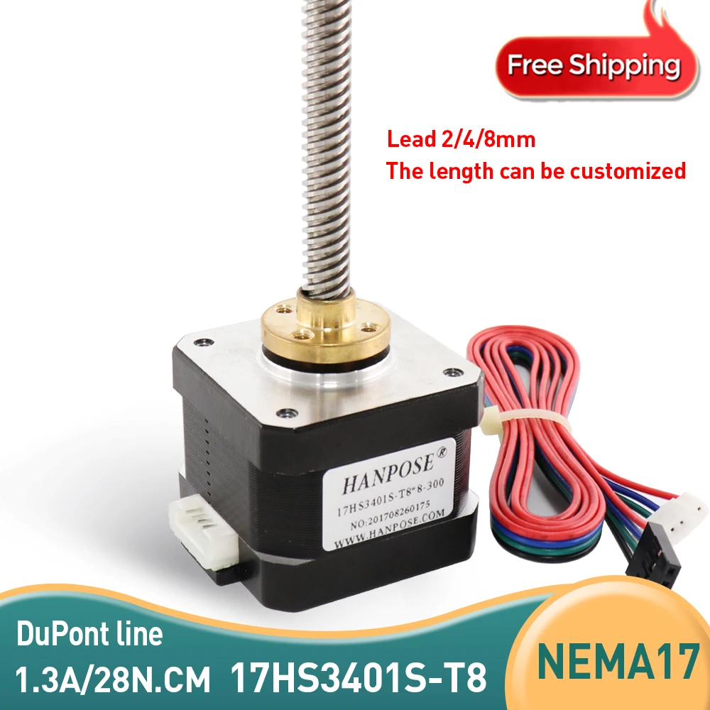 17HS3401S-T8 8mm pitch brass nut screw 300-500MM for CNC laser NEMA17 Stepper motor 34mm 1.3A 28N.CM for 3D printer accessorie
