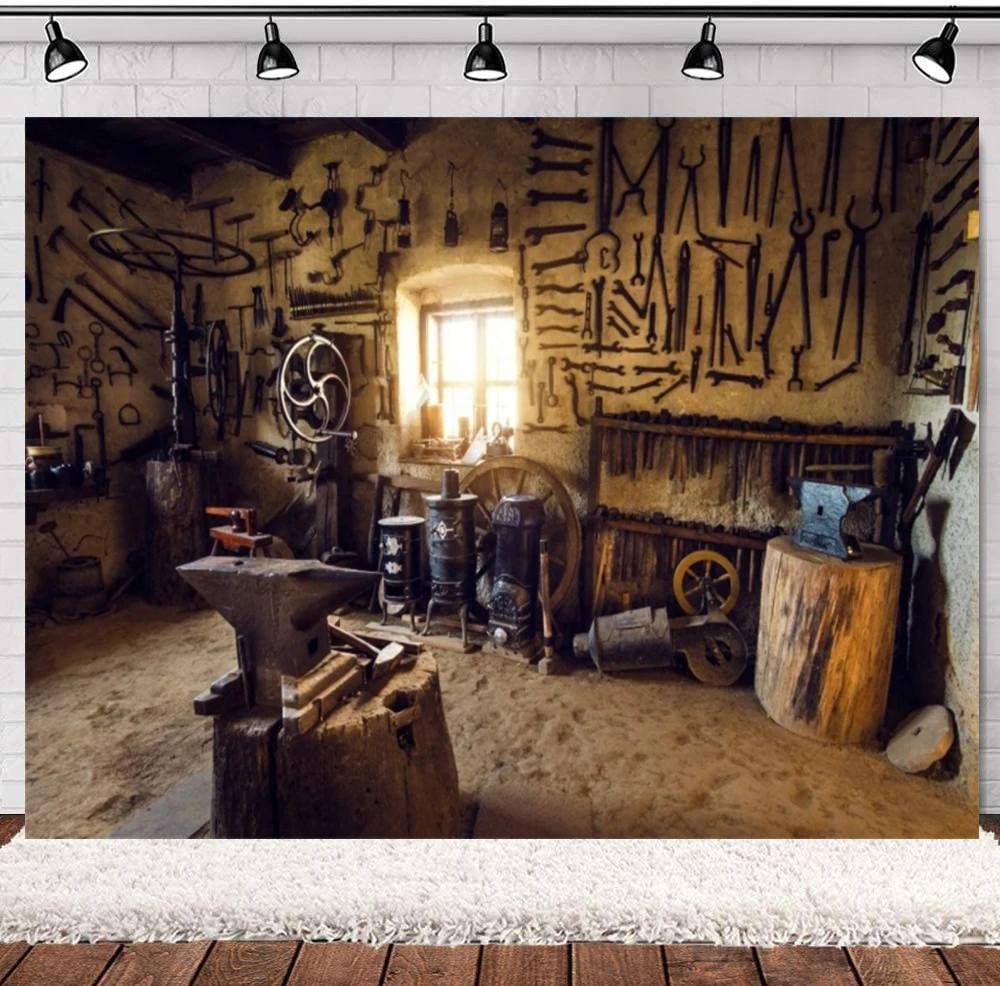 

Vintage Smithy Workshop Photography Backdrop Abandoned House Farmhouse Window Light Photo Background Cowboy Kids Birthday Banner