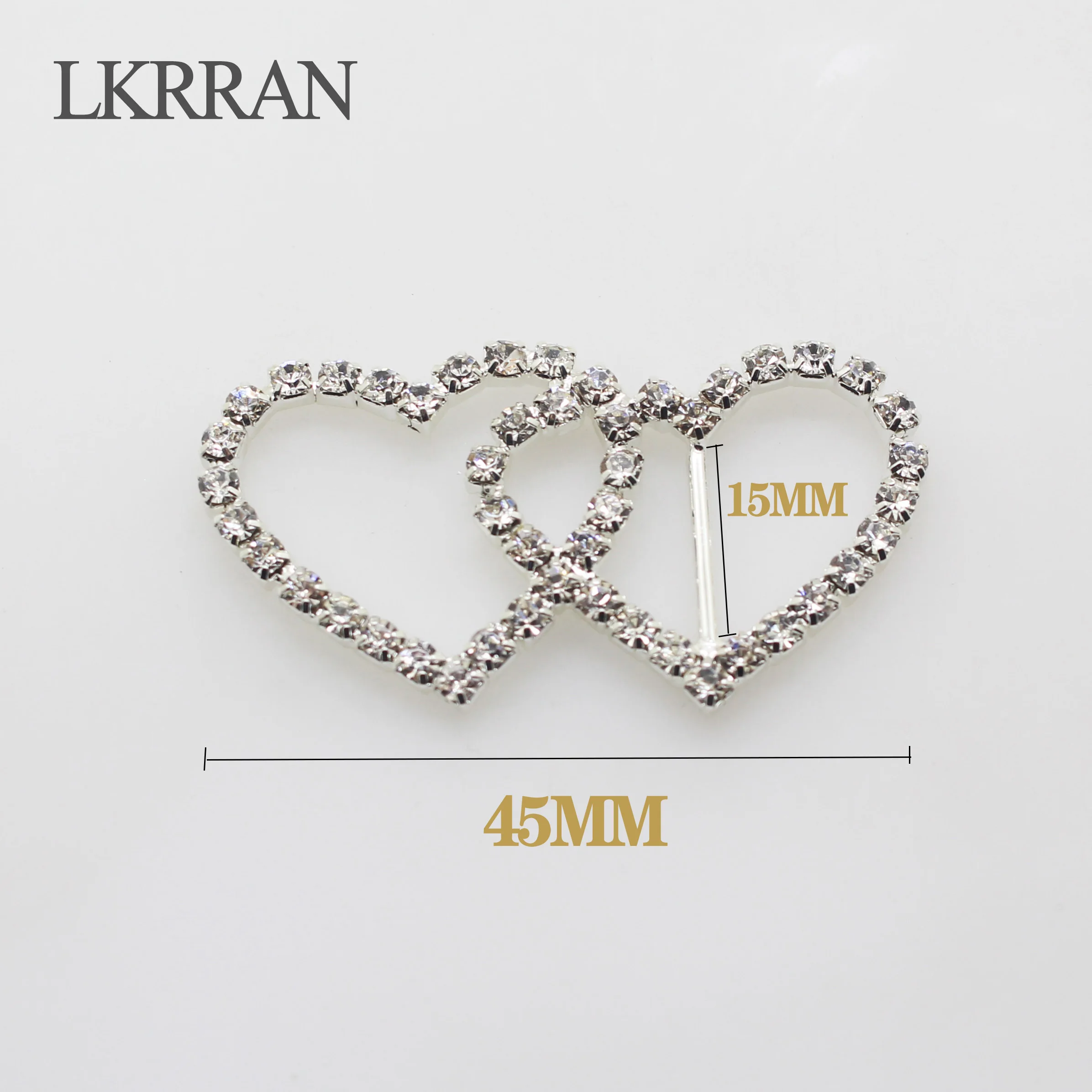 LKERAN Heart Slider buckle Metal Rhinestone buckles 10pcsPcs / Lot Wedding Invitation Ribbon decoration buckle Plated Silver