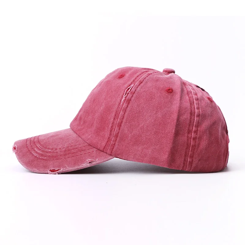 Retro Baseball Cap For Women Men Outdoor Sports Washing Hat With Ponytail Holes Solid Color Simple Brim Hat Old Curved Brim Caps