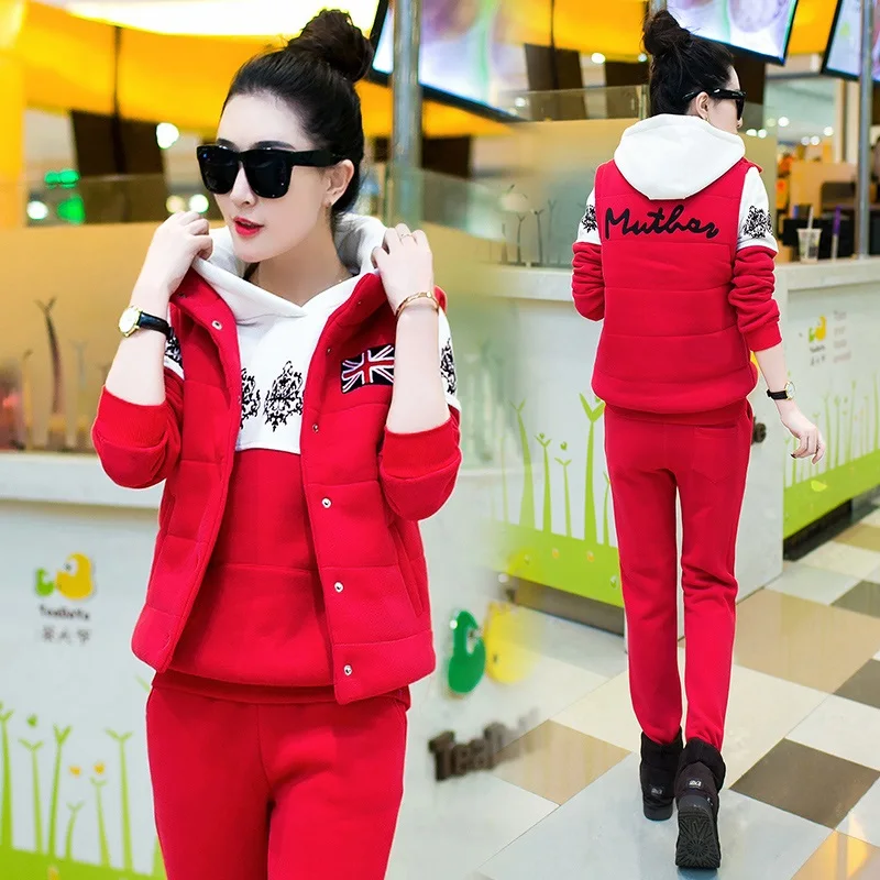 Autumn and winter new Fashion women suit women's tracksuits casual set with a hood fleece sweatshirt three pieces set