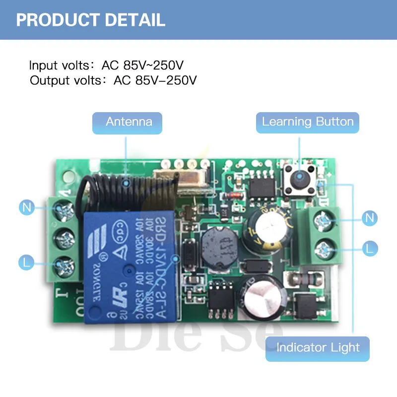 AC 110V 220V 230V 10A 1CH pilot przełącznik bezprzewodowy odbiornik RF moduł przekaźnika i nadajnik dla niezależnych kontroli 4CH