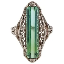Huitan Gorgeous Green CZ Rings Women for Wedding Ceremony Party Hollow Out Flower Pattern Anniversary Gift New Fashion Jewelry