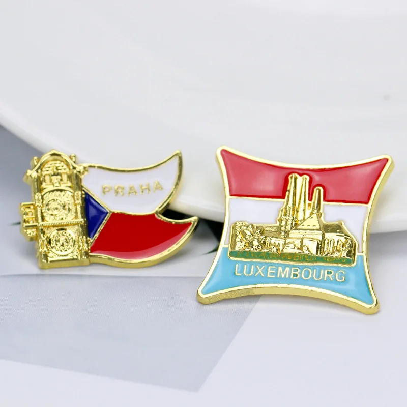 Pins New Germany Czech Luxembourg National Flag Logo Big Ben Building Metal Brooch Bag Decoration Badge