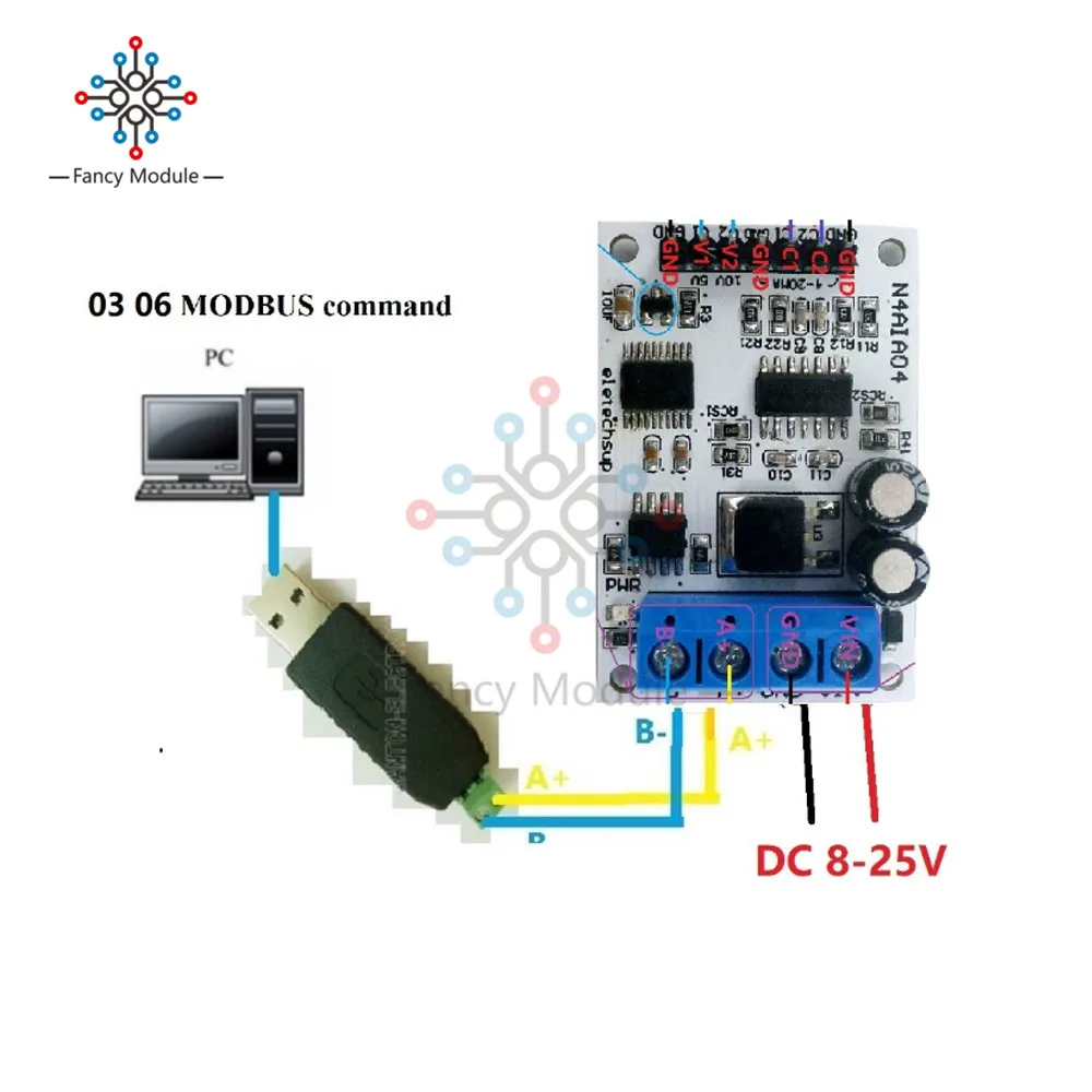 DC 12V 4-20mA 0-5V 0-10V RS485 Voltage Signal Acquisition Modbus RTU Module for PLC Current Transmitter Measuring Instruments