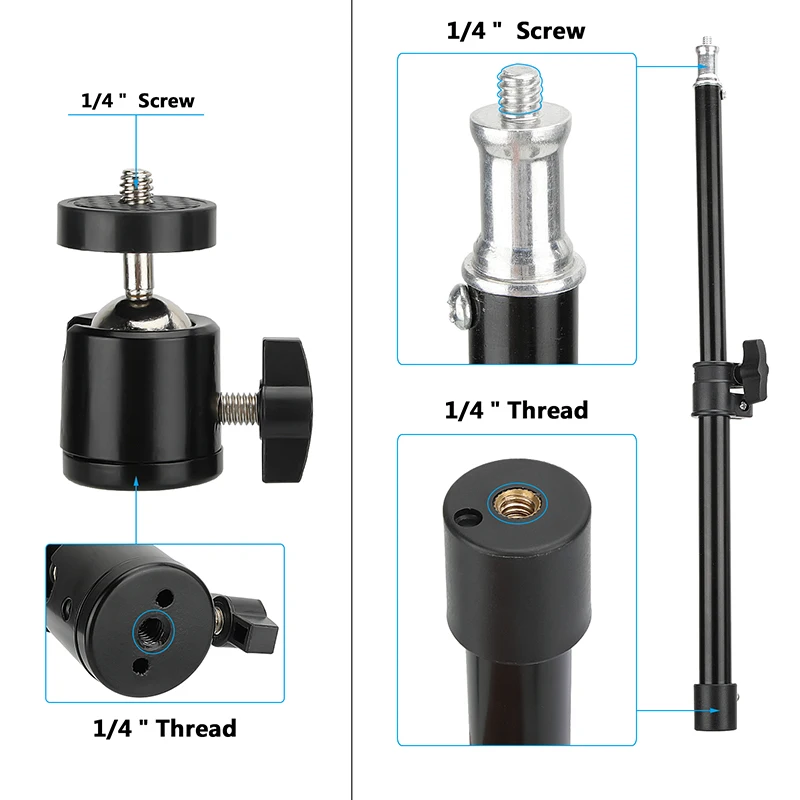 カメラモニター、スマートフォン用の完全に調整可能なボールヘッドホルダーと1/4 "スクリューマウントを備えた優れた拡張可能なデスクマウント