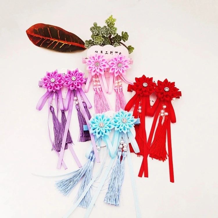 

Handmade Fashion Boutique Ribbon Tassels Girls Hair Clips Hairpin Children Headwear Hair Accessories Barrettes 046