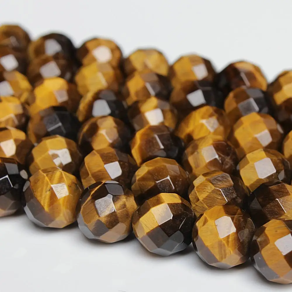 Natural Round AAA Yellow Tiger's Eye 64cut Faceted Woodstone Gemstone Loose Beads 6 8mm For Necklace Bracelet DIY Jewelry Making