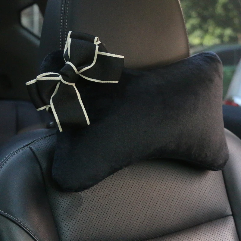Cute Bowknot Universal Car Seat Headrest Neck Pillow Auto Seat Belt Cover Shoulder Pad Car Accessories Interior for Women Pink