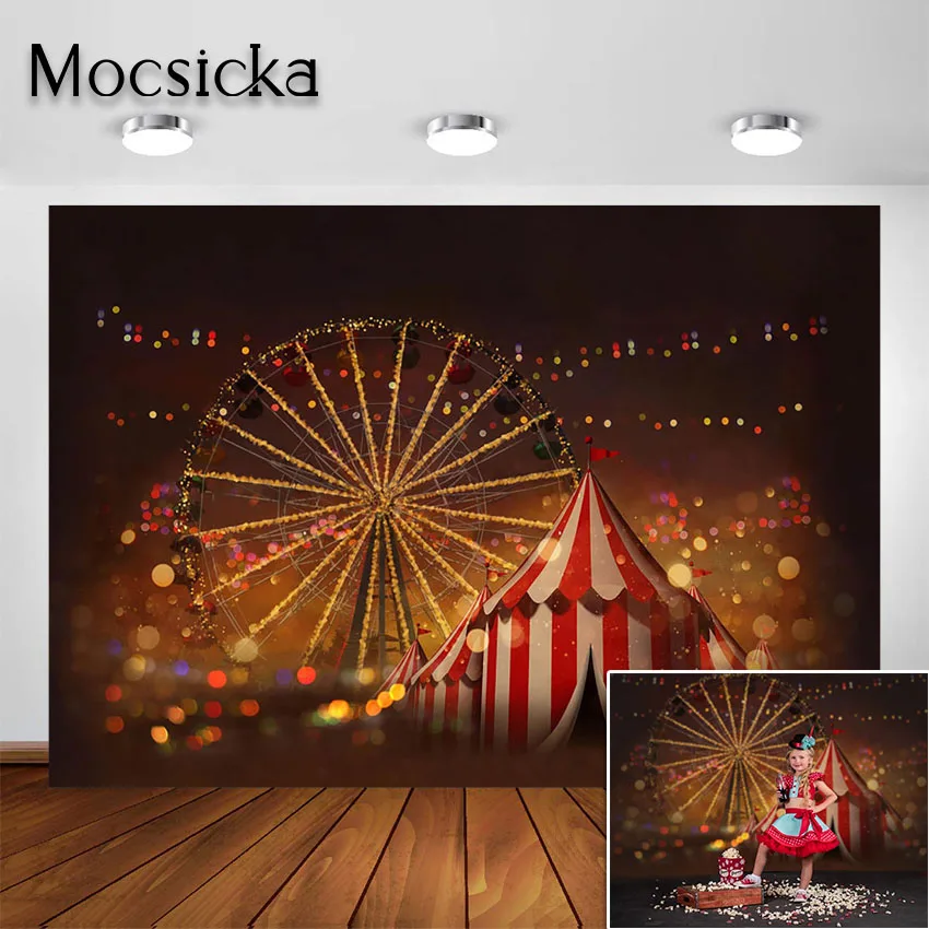 

Mocsicka Circus Carnival Photography Backdrop Retro Circus Ferris Wheel Birthday Party Baby Portrait Photoshoot Background