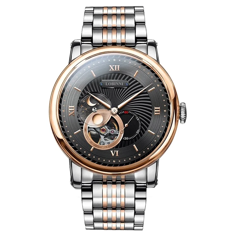 Switzerland LOBINNI Luxury Brand Japan Import Automatic Mechanical Men's Watches Waterproof Skeleton Moon Phase Clocks L18013