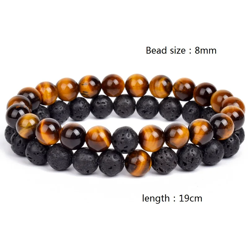 2pcs/Set Bracelet Couples Distance Black White Natural Stone Lava Tiger Eye Beaded Yoga for Men Women Elastic Rope Jewelry Gift