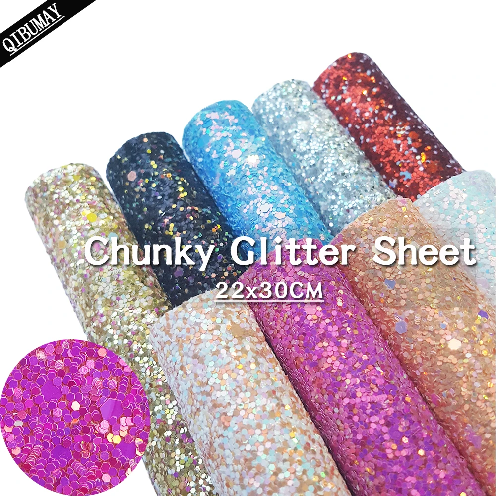 QIBU 22*30cm Chunky Glitter Fabric Thicker Synthetic Leather Sheets Golden Purple Materials For Bow Earring DIY Bow Accessories