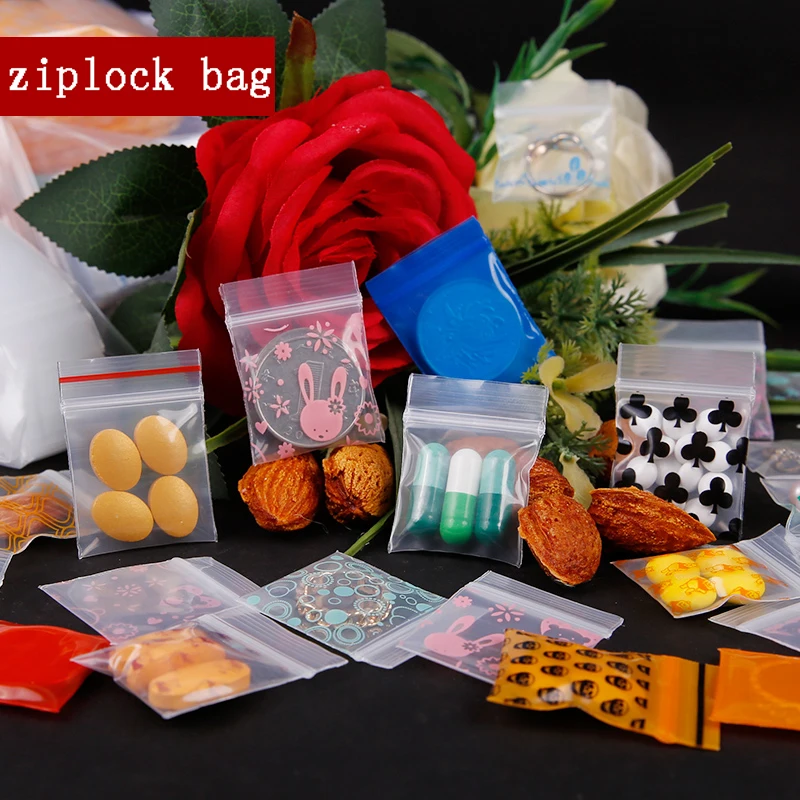 Thick 0.24mm 3X4cm Mini Cute Cheaper Plastic Zipper Print Bags Ziplock Plastic Packaging Pouches Jewelry Candy Pill Pack