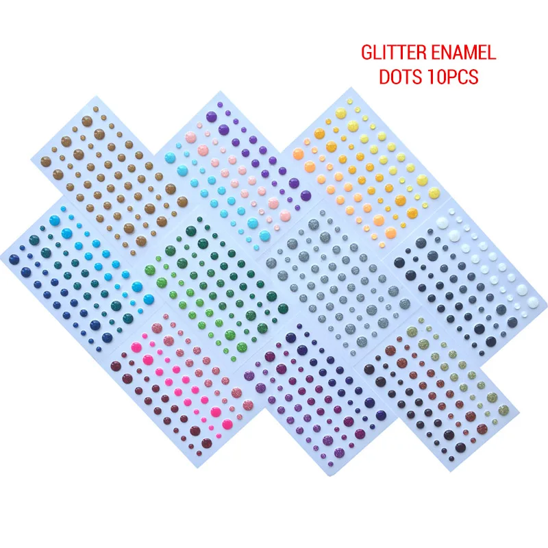 10pcs mix colors SELF ADHESIVE GLITTER Resin enamel dots sticker scrapbooking