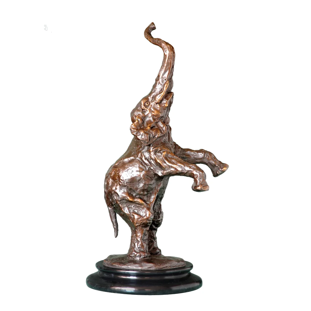 Bronze Standing Elephant Statue Wildlife Sculpture Marble Base Animal Art Classy Study Office Ornament