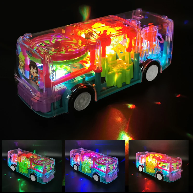 Ônibus transparente elétrico universal engrenagem carro crianças brinquedo elétrico luminoso musical brinquedos do bebê girando brinquedos de brinquedo para bebês