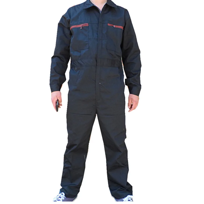 Men Cotton Blend Zip-Front Work Protective Coveralls Long Sleeve Overalls For Repairman Machine Auto Repair Electric Welding