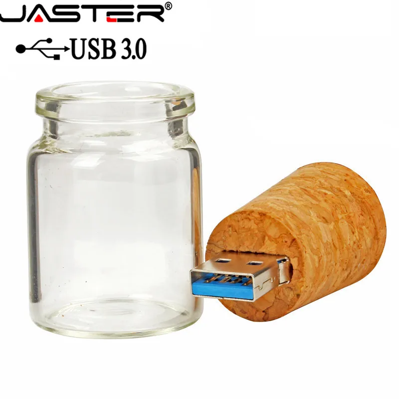 JASTER USB 3.0 Wooden cork drifting bottle flash drive pendrive 4GB 16GB 32GB 64GB wishing bottle wedding gift 1PCS free logo