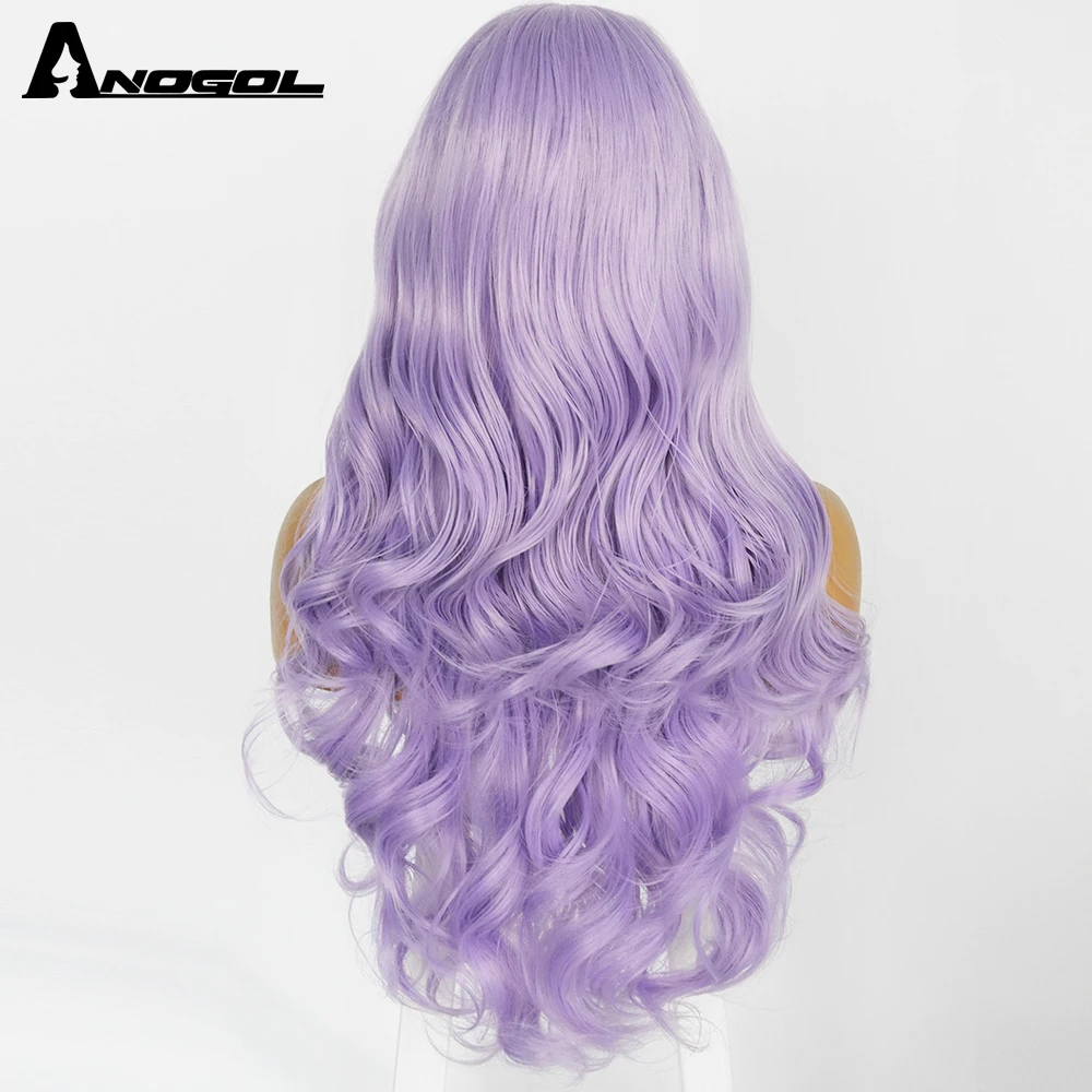 Anogol Purple Hair Synthetic Lace Front Wig Long Silky Wigs for Women High Temperature Fiber Lace Wig Cosplay Wigs