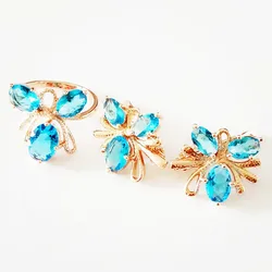 Luxury Women Jewelry Set Trendy Rose 585 Gold Color Jewelry Fashion Exquisit Flower Design Earring+Ring Jewelry Sets