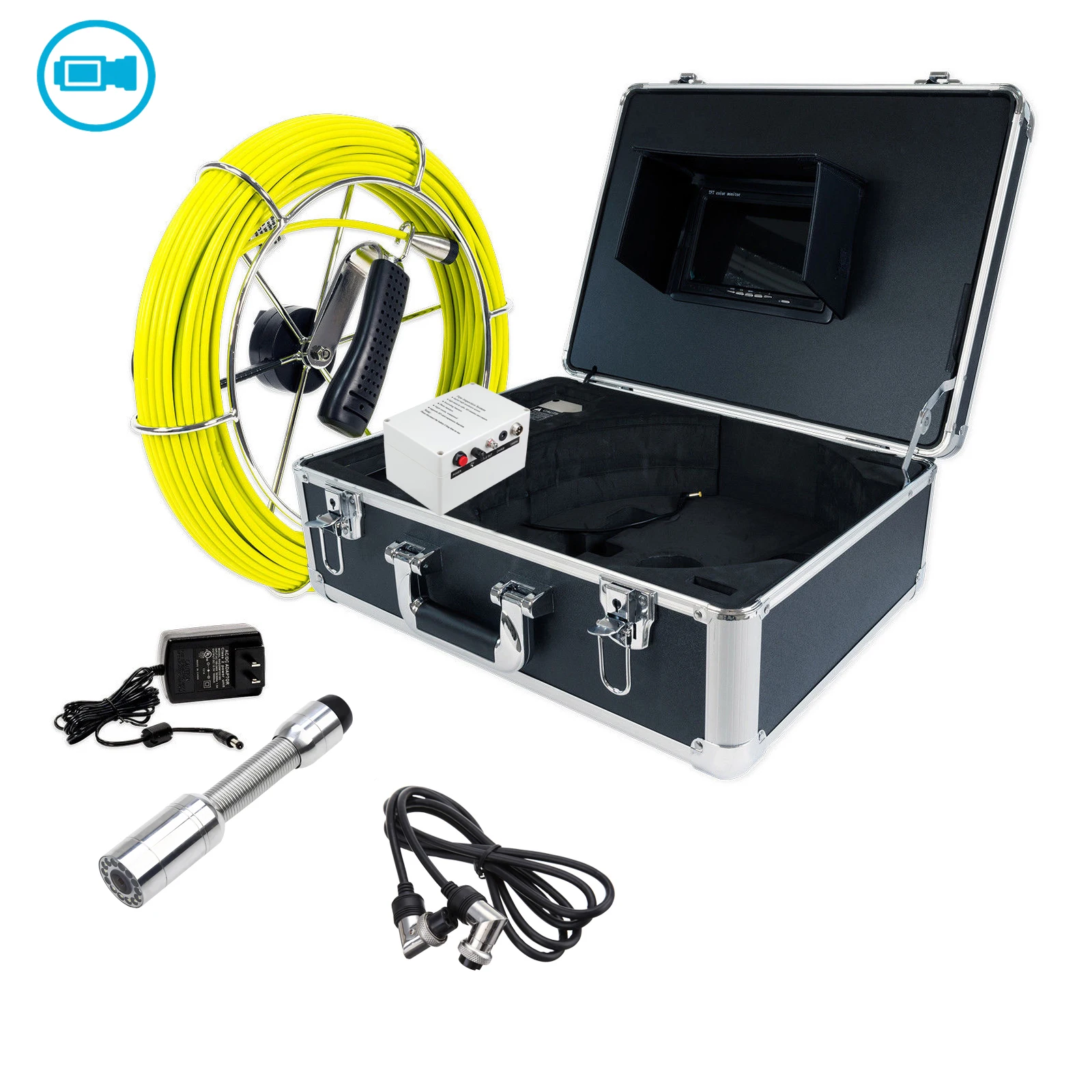

7'' Monitor CCTV Pipe Industrial Inspection System 23mm 20m Waterproof Equipment Video Camera With 12 LEDS 12V4500mAh Battery