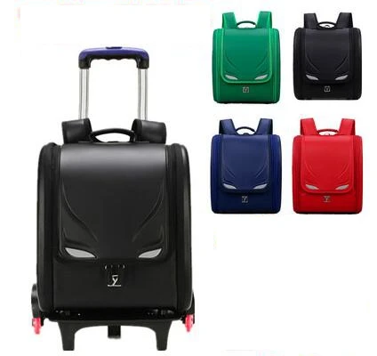 Mochila escolar con ruedas para niños, mochila japonesa ortopédica con ruedas, PU