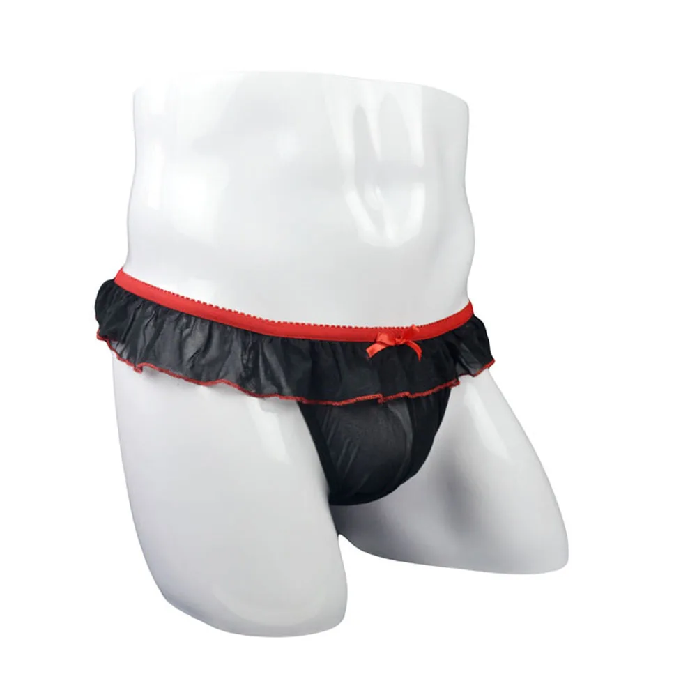 Black Red Sexy Men Underwear Briefs Lace Gance Transparent Male Skirt Pants Underpants  ZJH139S