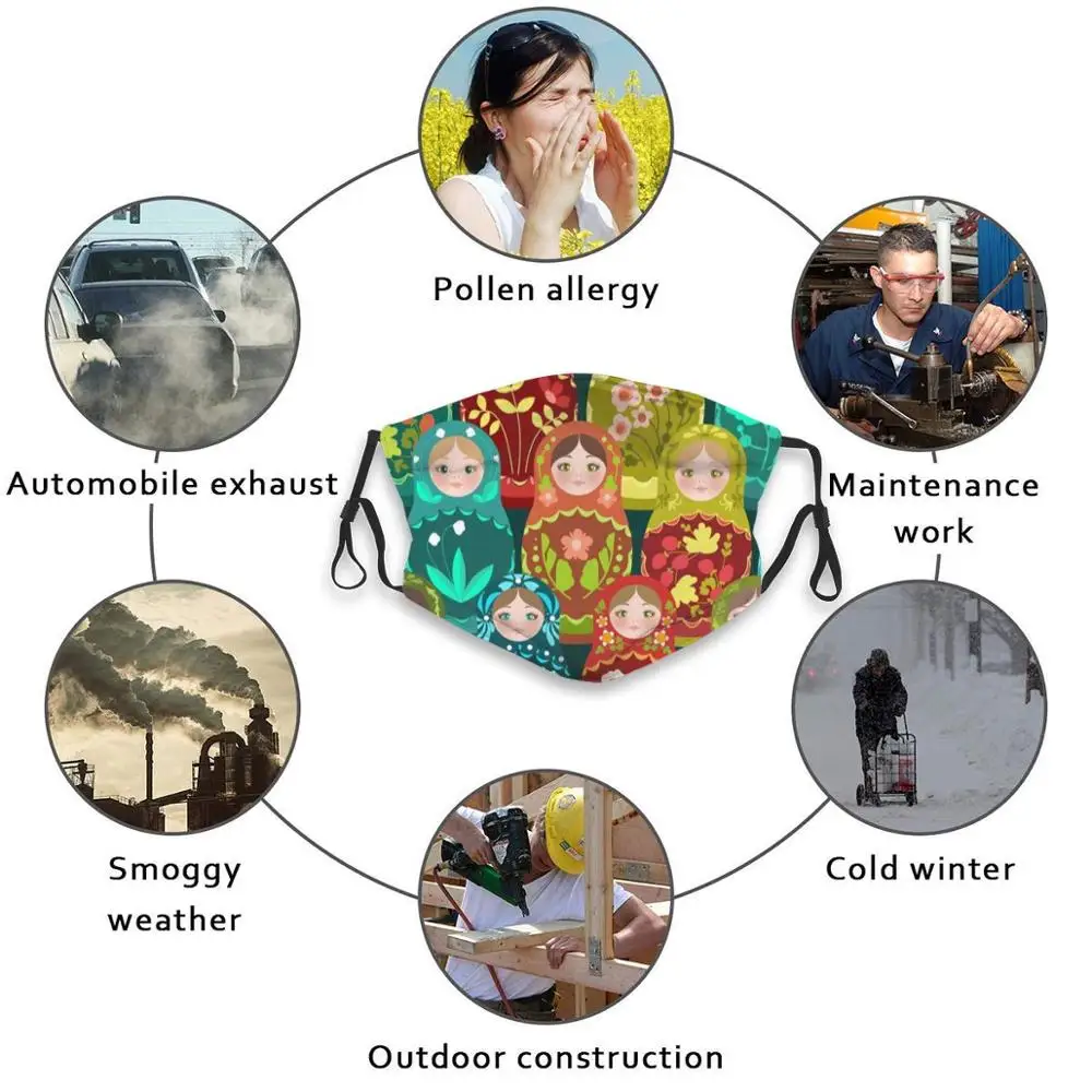 ماتريوشكا دمية نمط مضحك طباعة قابلة لإعادة الاستخدام Pm2.5 تصفية قناع الوجه ماتريوشكا دمية دمية التعشيش روسيا الروسية الشعبية الفن الشعبي