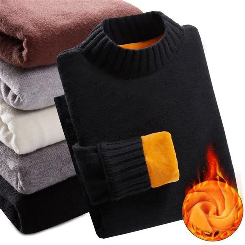 SHIFUREN Winter Warm Turtle Neck Sweaters Men Thicken Fleece Long Sleeve Pullovers Soft Male High Neck Jumpers Knitwear