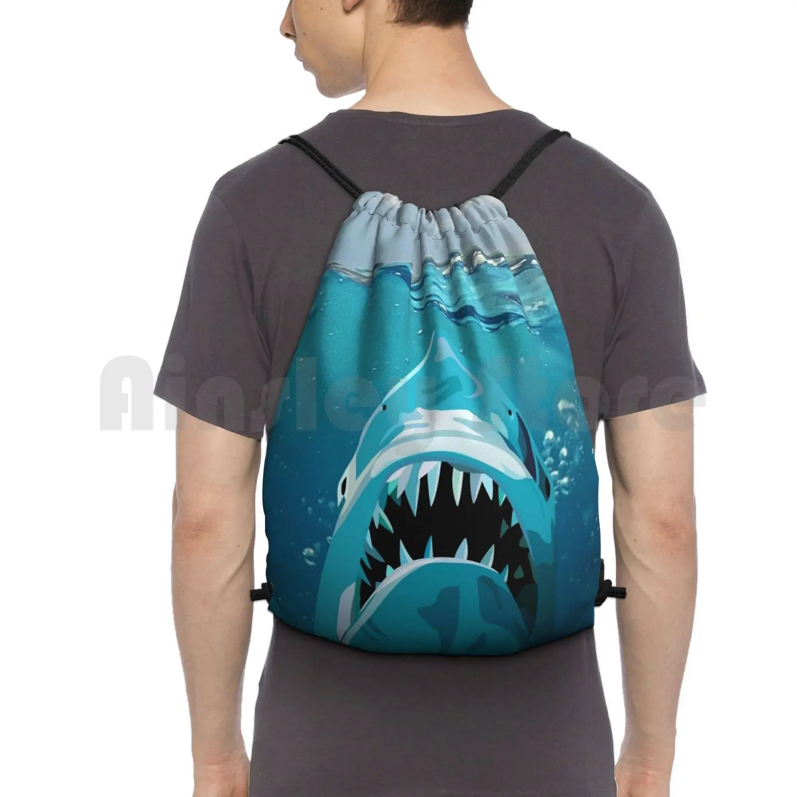 Shark Attack-Ocean Background Backpack Drawstring Bag Riding Climbing Gym Bag Shark Shark Attack Ocean Ocean Life Ocean