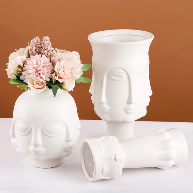 

Nordic Art Face Ceramic Vase Flower Arrangement White Portrait Flower Pot Accessories Home Livingroom Table Sculpture Decoration