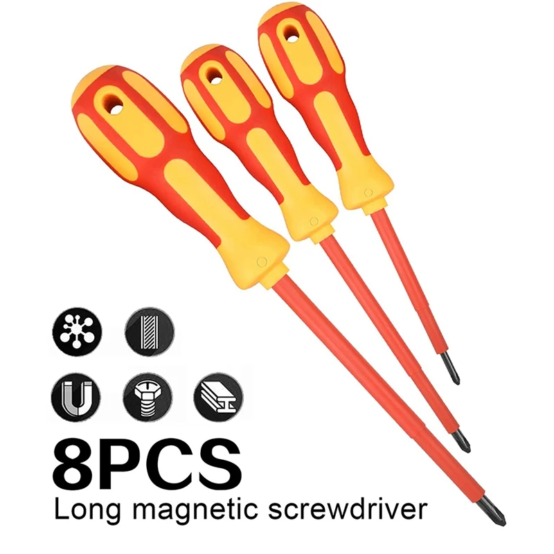 9 Piece 1000V Insulated Electrician Screwdrivers Set with Magnetic Tips and 1 Test Pen Electrical Screwdriver Set