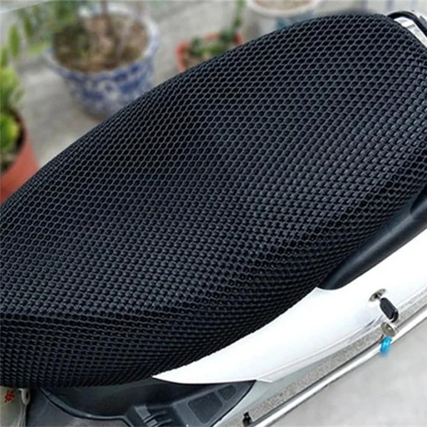 AQTQAQ 1Pcs 3D Black Motorcycle Electric Bike Mesh Net Seat Cover Breathable Protector