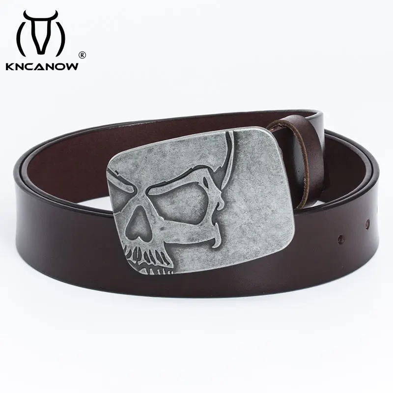 

Cowskin Leather Luxury Retro Strap Male Belts For Men New Fashion Classice Vintage Embossed Skull Buckle Mens Belt High Quality