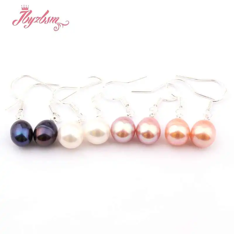 Natural Oval Freshwater White Black Purple Pink Elegant Pearl Dangle Hook Earrings 1 Pair Fashion Jewelry Party Anniversary Gift