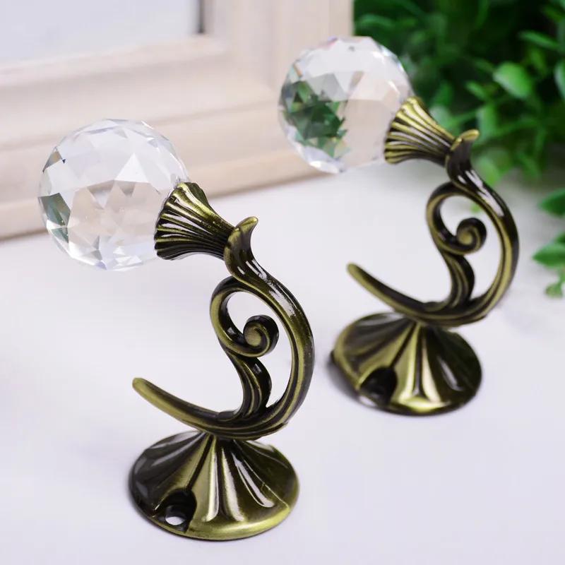 2pcs Crystal Curtain Hooks Tie Back Wall Hook Zinc Alloy Tieback Holders Hat Coat Robe Hanger Accessories Home Decor Gold Silver