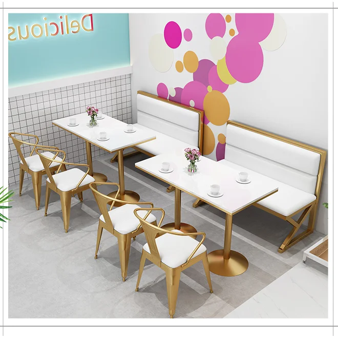 Tea shop booth sofa tables and chairs combination Nordic simple leisure red restaurant commercial dessert cafe tables and chairs