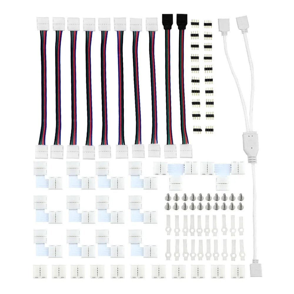 

95PCS Led Strip Connection 5050 4 Pins RGB LED Strip Light Jumper Wire Connection Terminal Splice T / L-Shaped Led Connector Kit