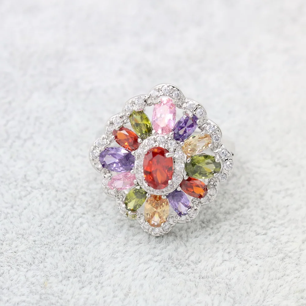 Luxury Jewelry Earrings XUTAAYI Silver Wedding Jewelry Sets For Women Multicolor Bracelet Rings Bridal Pendant Necklace Set