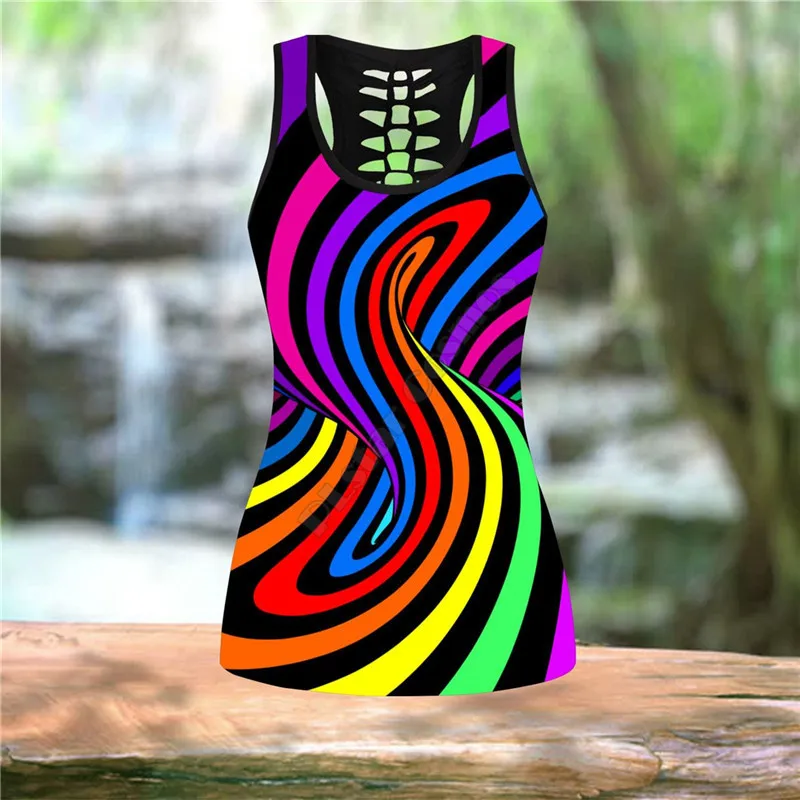 Colorful Hippie Dragon Combo Outfit Leggings and Hollow out Tank Top Suit Sexy Yoga Fitness Soft Legging Summer Women For Girl