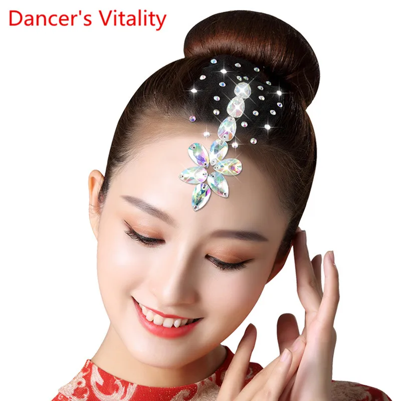 New Children Latin Dance Headdress Competition Professional Performance Diamond Accessories Adults National Standard Decoration