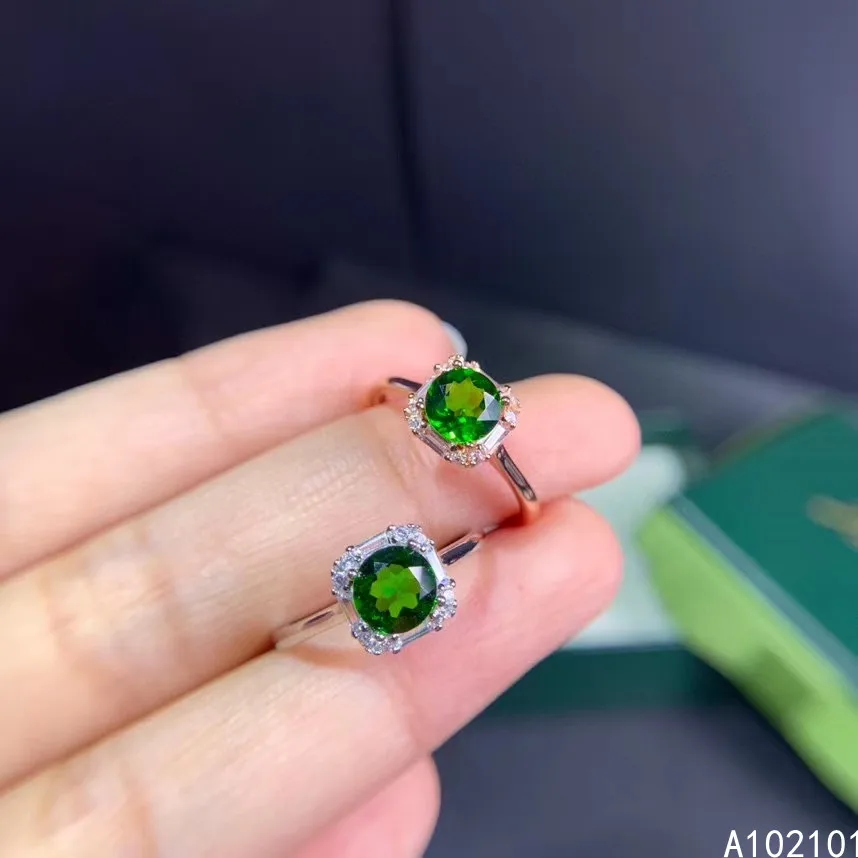 

KJJEAXCMY fine jewelry S925 sterling silver inlaid natural Diopside new girl trendy gemstone ring support test Chinese style