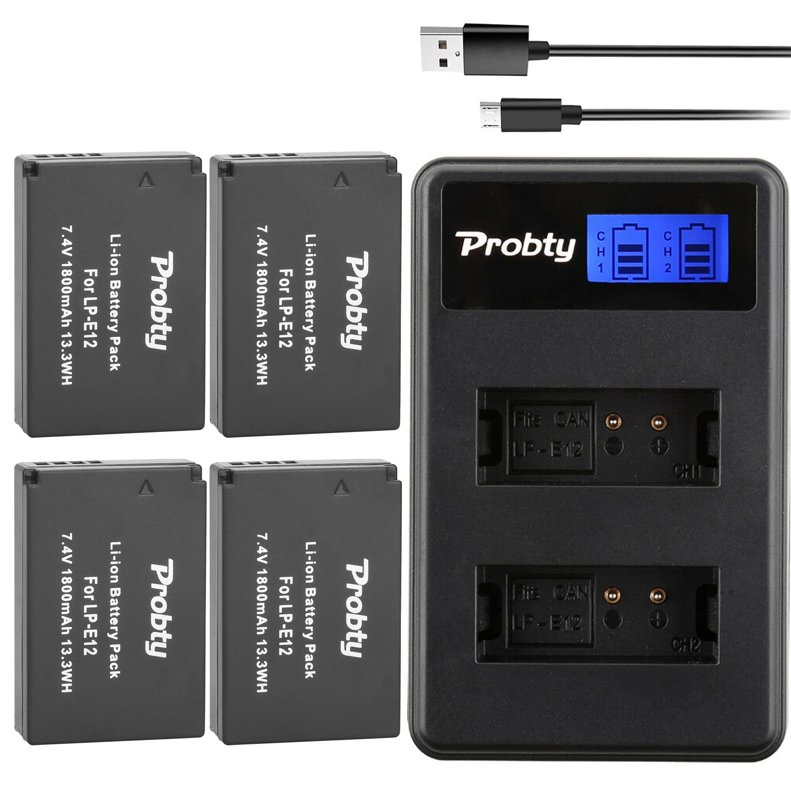 1800mAh LP-E12 LP E12 LPE12 Li-ion Battery + LCD USB Dual Charger for Canon M50, M100,100D Kiss X7 Rebel SL1 Camera