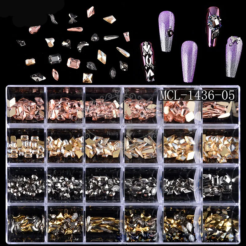 

24 Grids & 480Pcs Crystal Rhinestone Diamond Gem 3D Glitter Nail Art Decoration Shiny Stones